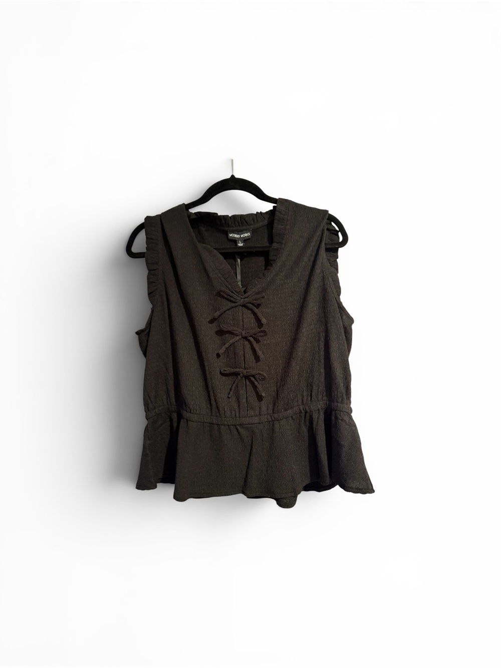 Modern Works Sleeveless Peplum Top Black Large NWT